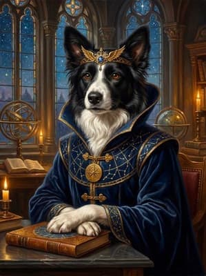 Astral Cartographer - Border Collie The Celestial Magus Canvas | Fabled Paws