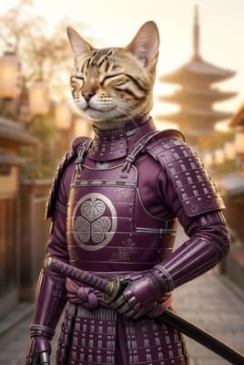 The Lavender Lacquer Sensei - Bengal Samurai Portrait | Fabled Paws