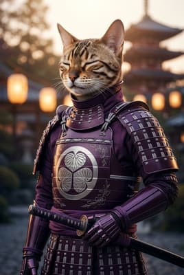 The Violet Lacquer Meditator - Bengal Samurai Portrait | Fabled Paws