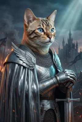 The Frost-Eyed Plate Commander - Bengal Knight Portrait | Fabled Paws
