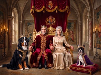Bernese & Frenchie Royal Monarch Multi-Pet Portrait Art Ideas | Fabled Paws