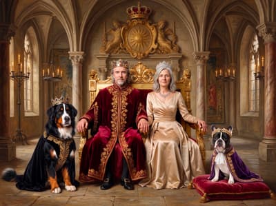 Bernese & Frenchie Royal Multi-Pet Portrait Art Ideas | Fabled Paws
