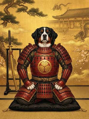 The Vermillion Crest Ronin - Bernese Mountain Dog Portrait | Fabled Paws