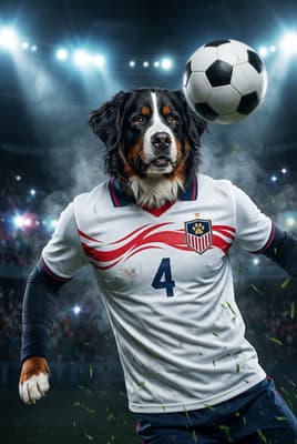 The Match-Winning Champion - Bernese Mountain Dog Custom Soccer Portrait | Soccer Season