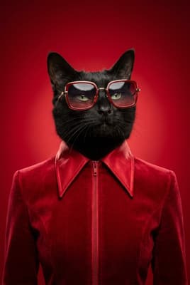 The Crimson Velvet Commander - black cat Pop Art Portrait | Fabled Paws