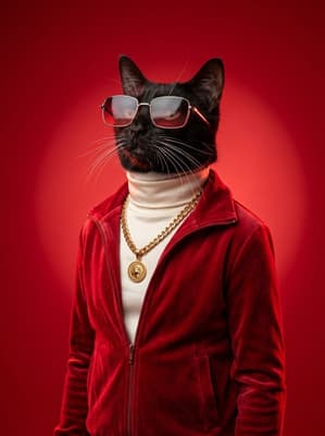 The Ruby Velour Rebel - Black Cat Pop Art Portrait | Fabled Paws