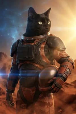 The Crimson Orbit Scout - Black Cat Space Portrait | Fabled Paws