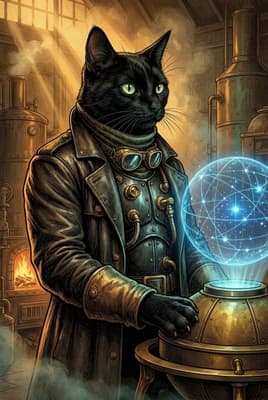 The Obsidian Aether Artificer - Black Cat Portrait | Fabled Paws
