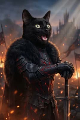 The Shadow-Forged Ember Knight - Black Cat Portrait Canvas | Fabled Paws