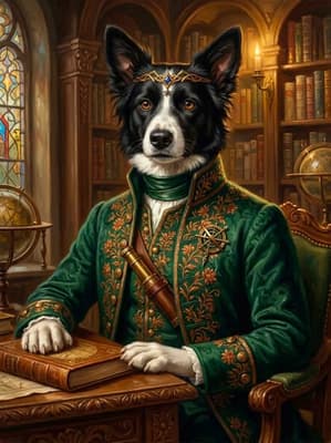 Border Collie Celestial Magus Court Astronomer - Noble Pet Art Lookbook | Fabled Paws
