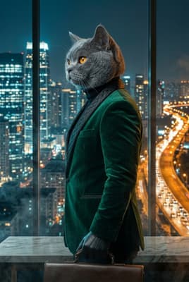The Jade Velvet Visionary - British Shorthair Executive Portrait | Fabled Paws