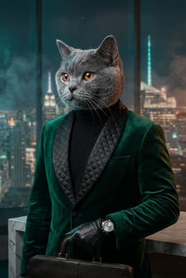 The Jade Quilted Negotiator - British Shorthair Executive Portrait | Fabled Paws