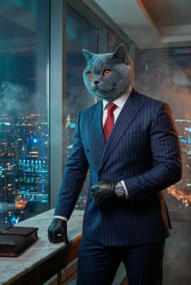 The Sapphire Pinstripe Negotiator - British Shorthair Executive Portrait | Fabled Paws