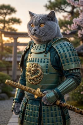 The Veridian Dragon Guardian - British Shorthair Warrior Portrait | Fabled Paws