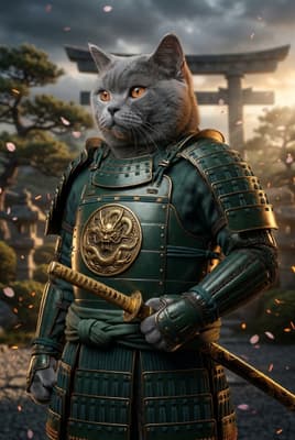 The Moss Dragon Shogun - British Shorthair Portrait | Fabled Paws