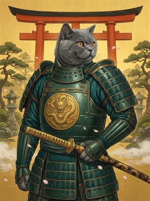 The Teal Serpent Guardian - British Shorthair Warrior Canvas | Fabled Paws