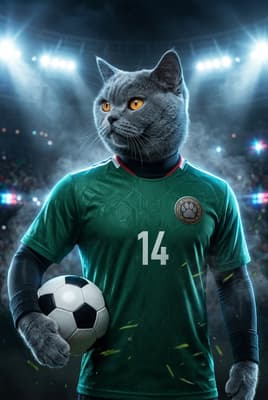 The Immortal Legend - British Shorthair Custom Soccer Portrait | Stadium Lights Soccer Season