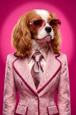 The Peony Brocade Heartthrob - Cavalier King Charles Portrait | Fabled Paws
