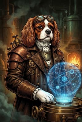 The Brass-Bound Aether Artificer - Cavalier King Charles Portrait | Fabled Paws