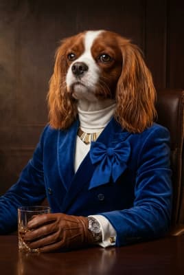 The Sapphire Velvet Visionary - Cavalier King Charles Executive Portrait | Fabled Paws