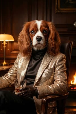 The Gilded Sequin Strategist - Cavalier King Charles Executive Portrait | Fabled Paws