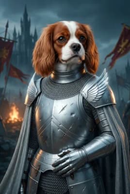 The Winged Steel Guardian - Cavalier King Charles Portrait | Fabled Paws