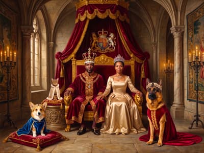 Corgi, GSD & Bengal Royal Multi-Pet Portrait Art Ideas | Fabled Paws