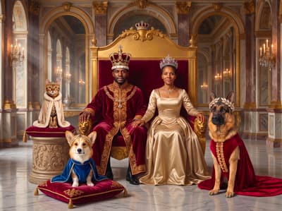 Corgi, Shepherd, Bengal Monarch Multi-Pet Portrait Art Ideas | Fabled Paws