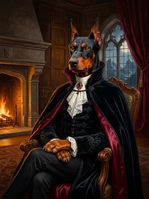 Doberman Nocturnal Aristocrat Sovereign - Noble Pet Art Lookbook | Fabled Paws