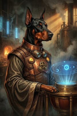The Iron-Grip Artificer - doberman pinscher Portrait | Fabled Paws