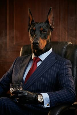The Midnight Pinstripe Negotiator - Doberman Executive Portrait | Fabled Paws