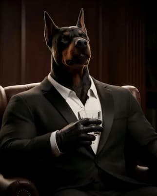 The Obsidian Gloved Director - Doberman Executive Portrait | Fabled Paws