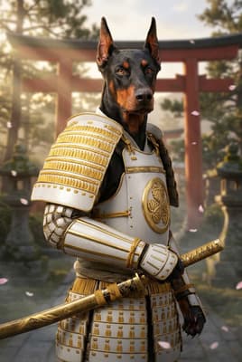 The Ivory Gold Bushido - Doberman Samurai Portrait | Fabled Paws