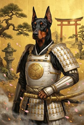 The Ivory Gilded Shogun - doberman pinscher Portrait Canvas | Fabled Paws