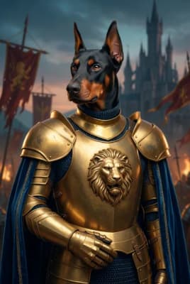 The Bronze Lionheart - Doberman Knight Portrait | Fabled Paws