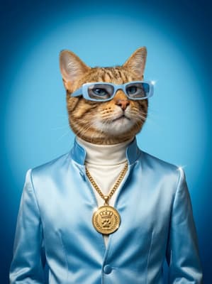 The Sky Blue Disco Diplomat - Domestic Shorthair Pop Art Portrait | Fabled Paws