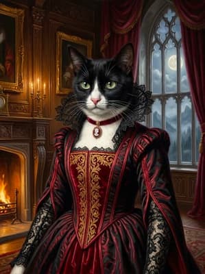 Domestic Shorthair The Nocturnal Aristocrat Countess - The Legend Pet Art Lookbook | Fabled Paws
