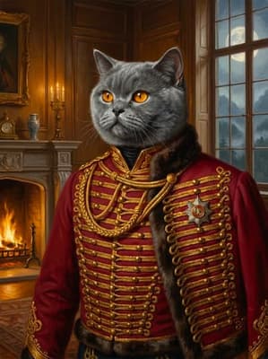 Domestic Shorthair The Nocturnal Aristocrat Imperial Hussar - The Legend Pet Art Lookbook | Fabled Paws
