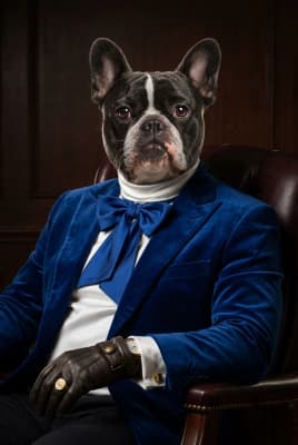 The Cobalt Velvet Visionary - French Bulldog Executive Portrait | Fabled Paws