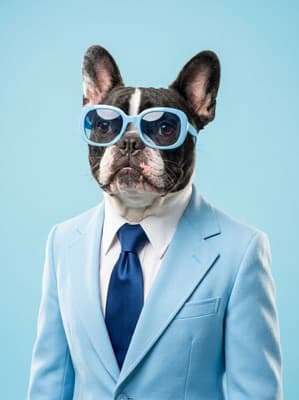 The Sky Blue Boardroom Maverick - French Bulldog Executive Portrait | Fabled Paws