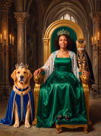 Golden & Bengal Royal Monarch Multi-Pet Portrait Art Ideas | Fabled Paws