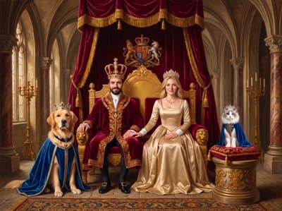Golden & Ragdoll Royal Monarch Multi-Pet Portrait Art Ideas | Fabled Paws