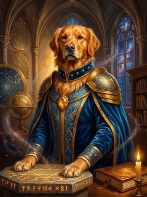 Golden Retriever Celestial Magus Solar Archon - The Legend Art Lookbook | Fabled Paws
