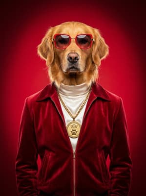 The Ruby Tracksuit Titan - Golden Retriever Pop Art Portrait | Fabled Paws