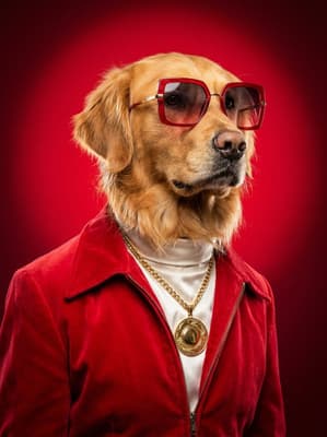 The Vermillion Velvet Vocalist - Golden Retriever Portrait | Fabled Paws