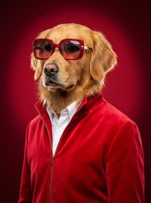 The Scarlet Velvet Trendsetter - Golden Retriever Pop Art Portrait | Fabled Paws