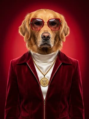 The Garnet Velour Visionary - Golden Retriever Pop Art Portrait | Fabled Paws