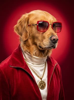 The Burgundy Velvet Disco King - Golden Retriever Portrait | Fabled Paws