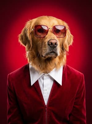 The Crimson Velvet Groover - Golden Retriever Pop Art Portrait | Fabled Paws