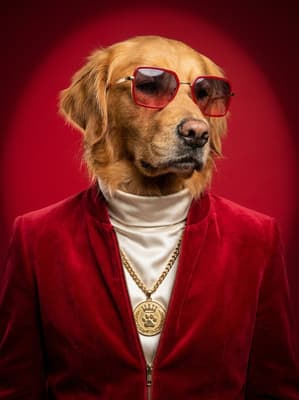 The Crimson Velour Soul-Singer - Golden Retriever Portrait | Fabled Paws